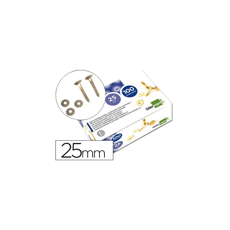 ENCUADERNADORES LIDERPAPEL LATONADOS CON ARANDELA 25 MM CAJA DE 100 UNIDADES
