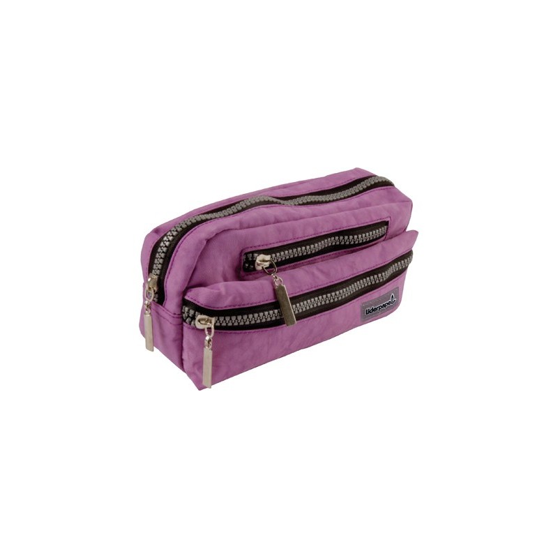 BOLSO ESCOLAR LIDERPAPEL PORTATODO OVALADO 3 BOLSILLOS VIOLETA PASTEL 195X40X100 MM