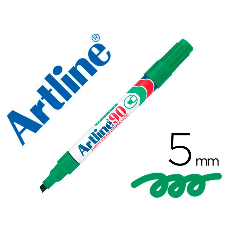 ROTULADOR ARTLINE MARCADOR PERMANENTE EK-90 VERDE PUNTA BISELADA 5 MM PAPEL METAL Y CRISTAL