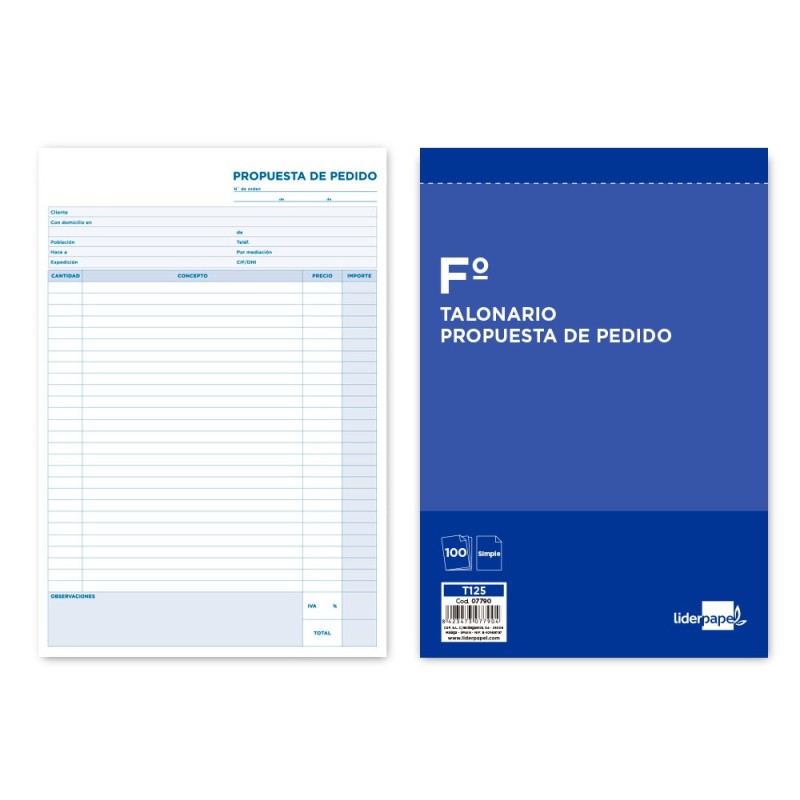 TALONARIO LIDERPAPEL PEDIDOS FOLIO 125
