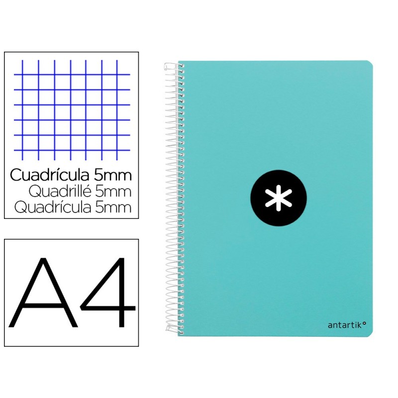 CUADERNO ESPIRAL LIDERPAPEL A4 MICRO ANTARTIK TAPA DURA 80H 100 GR CUADRO 5MM SIN BANDAS 4 TALADROS COLOR MENTA