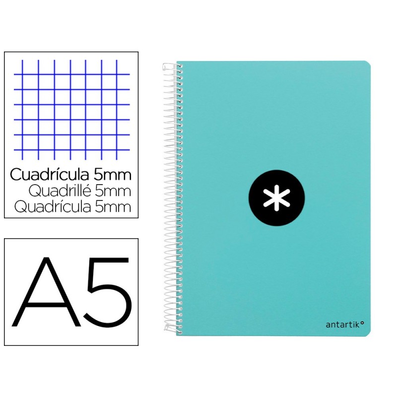 CUADERNO ESPIRAL LIDERPAPEL A5 ANTARTIK TAPA DURA 80H 100 GR CUADRO 5MM COLOR MENTA