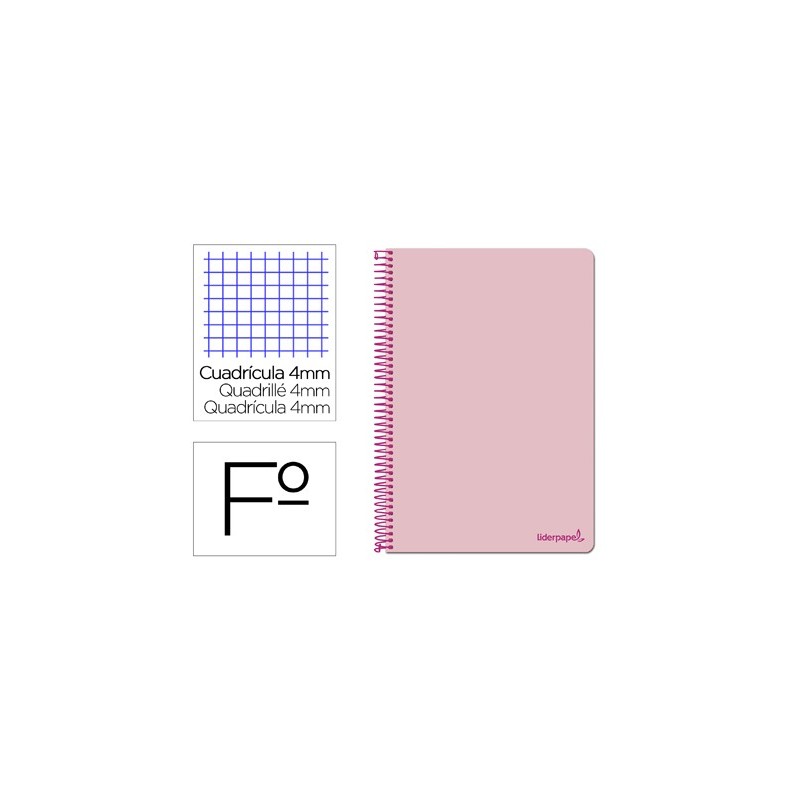 CUADERNO ESPIRAL LIDERPAPEL FOLIO SMART TAPA BLANDA 80H 60GR CUADRO 4MM CON MARGEN COLOR ROSA