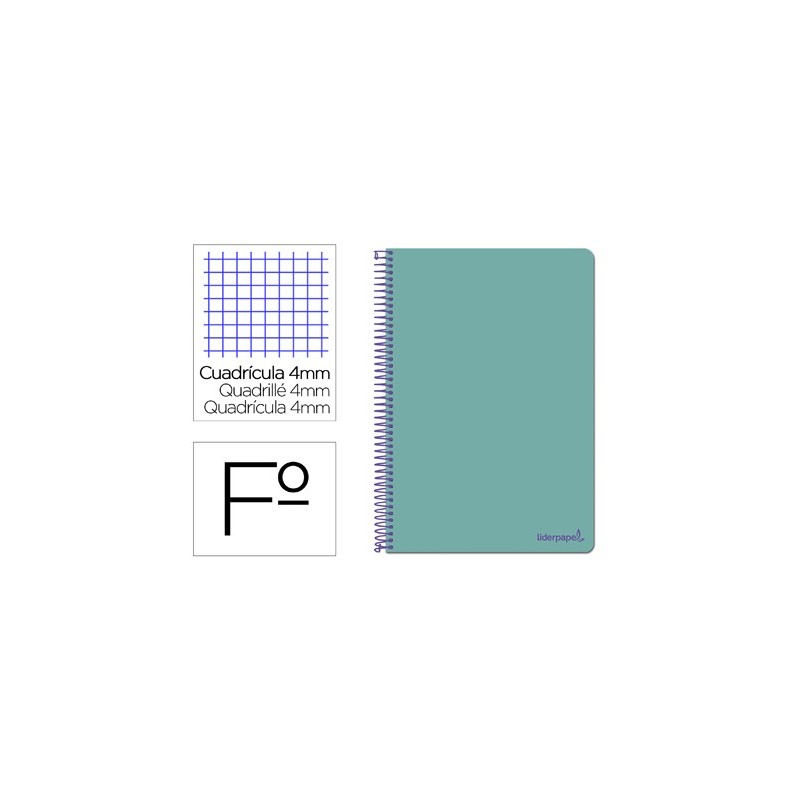 CUADERNO ESPIRAL LIDERPAPEL FOLIO SMART TAPA BLANDA 80H 60GR CUADRO 4MM CON MARGEN COLOR TURQUESA