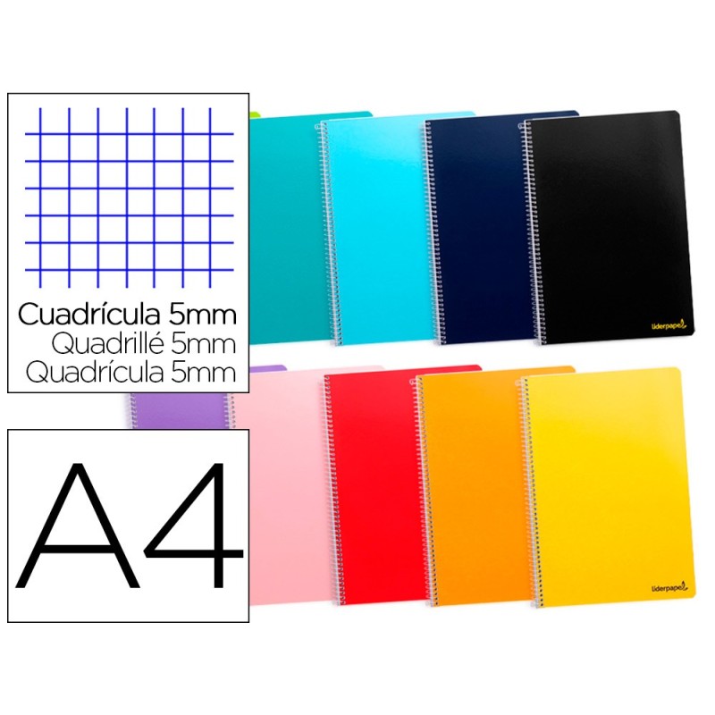 CUADERNO ESPIRAL LIDERPAPEL A4 MICRO SMART TAPA BLANDA 80H60GR CUADRO 5MM DOBLE MARGEN 4 TALADROS COLORES SURTIDOS