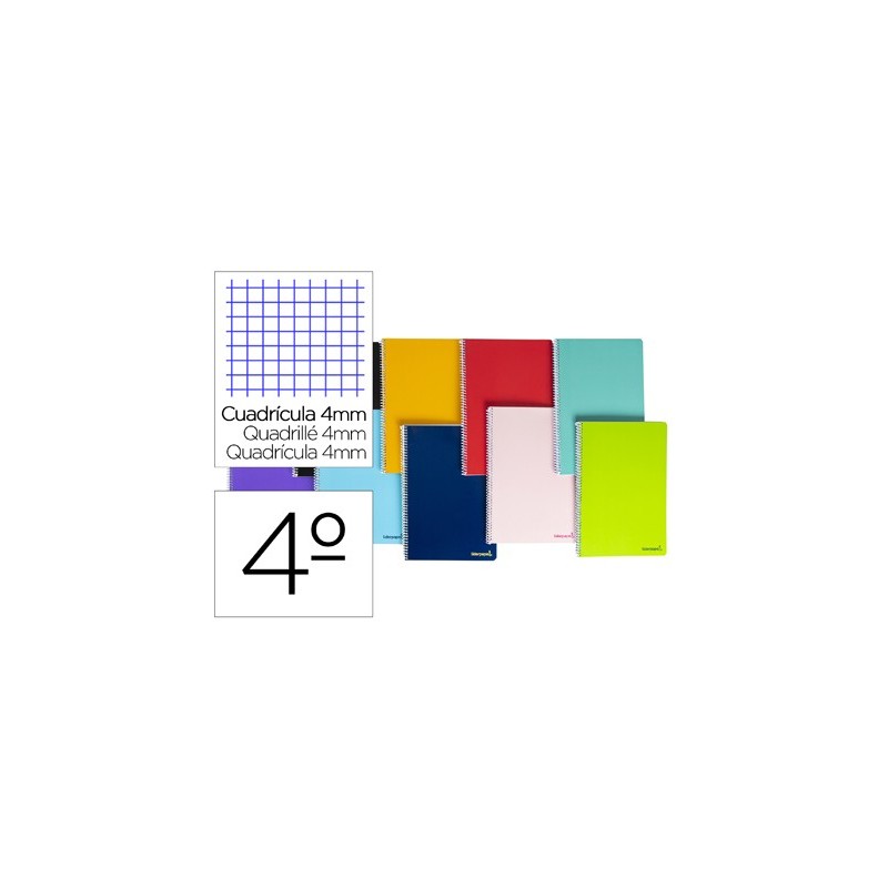 CUADERNO ESPIRAL LIDERPAPEL CUARTO SMART TAPA BLANDA 40H 60GR CUADRO 4MM CON MARGEN COLORES SURTIDOS