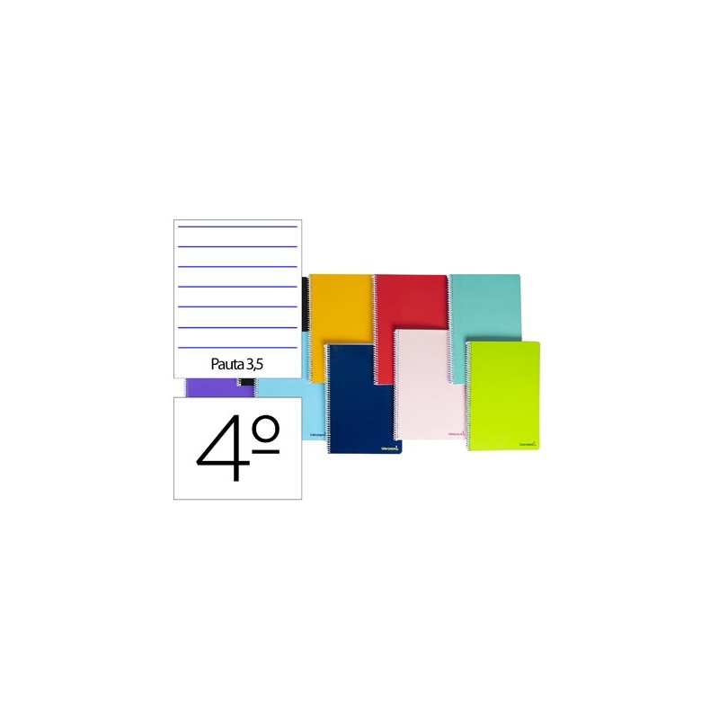 CUADERNO ESPIRAL LIDERPAPEL CUARTO SMART TAPA BLANDA 80H 60GR PAUTA 3,5MM CON MARGEN COLORES SURTIDOS