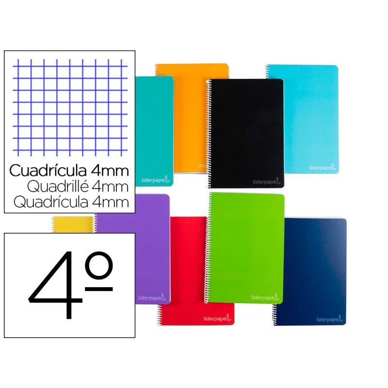 CUADERNO ESPIRAL LIDERPAPEL CUARTO WITTY TAPA DURA 80H 75GR CUADRO 4MM CON MARGEN COLORES SURTIDOS