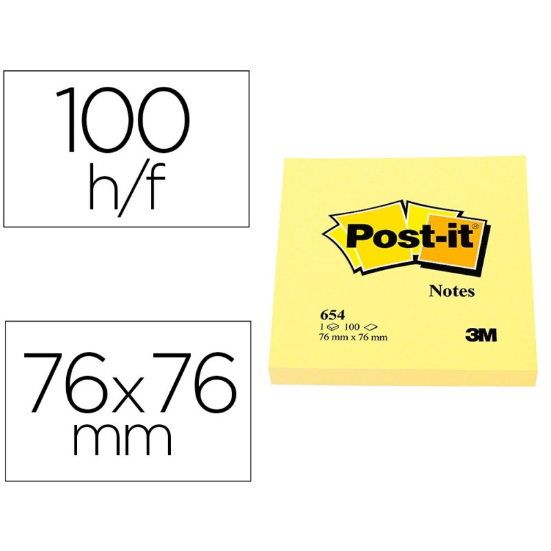 BLOC DE NOTAS ADHESIVAS QUITA Y PON POST-IT 76X76 MM CON 100HOJAS