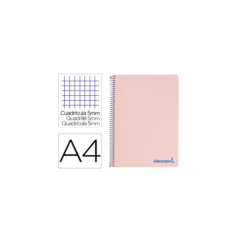 CUADERNO ESPIRAL LIDERPAPEL A4 MICRO WONDER TAPA PLASTICO 120H 90 GR CUADRO 5 MM 5 BANDAS 4 TALADROS COLOR ROSA