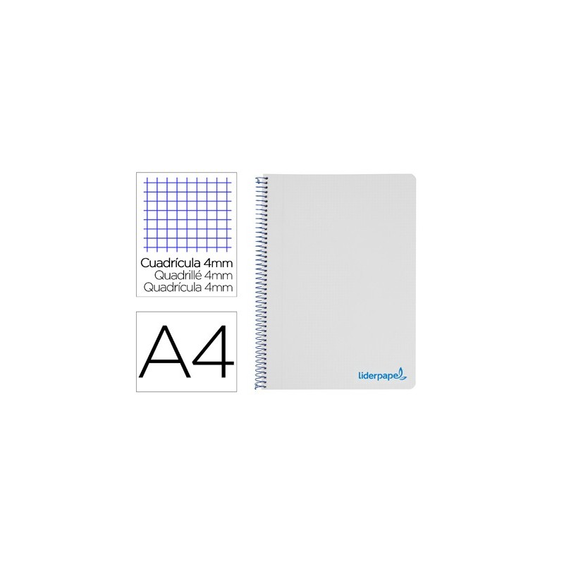 CUADERNO ESPIRAL LIDERPAPEL A4 WONDER TAPA PLASTICO 80H 90GR CUADRO 4MM CON MARGEN COLOR GRIS