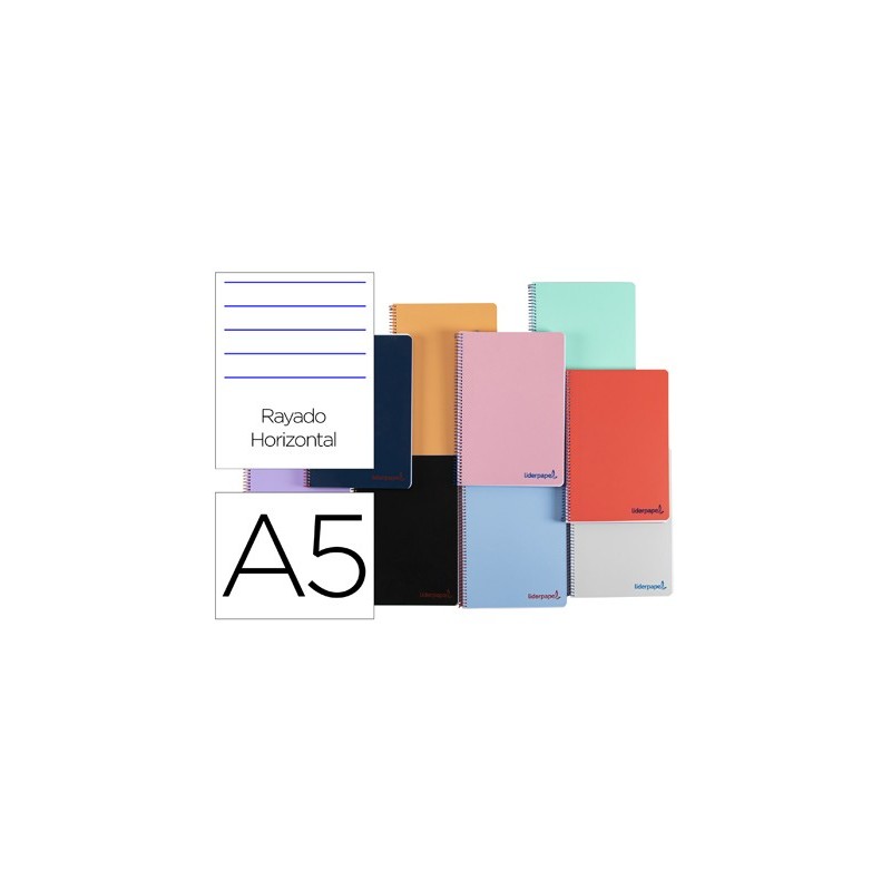 CUADERNO ESPIRAL LIDERPAPEL A5 WONDER TAPA PLASTICO 80H 90G RAYADO HORIZONTAL CON MARGEN COLORES SURTIDOS
