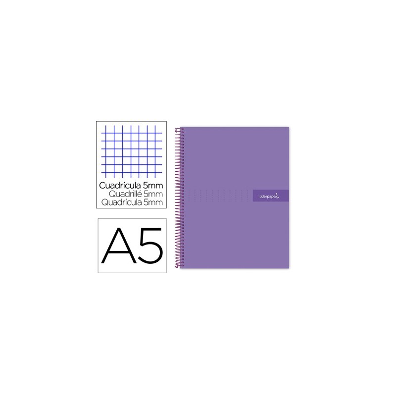 CUADERNO ESPIRAL LIDERPAPEL A5 MICRO CRAFTY TAPA FORRADA 120H 90 GR CUADRO 5MM 5 BANDAS6 TALADROS COLOR VIOLETA