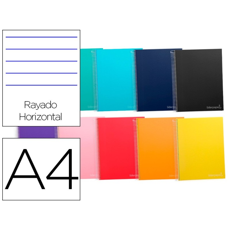 CUADERNO ESPIRAL LIDERPAPEL A4 MICRO JOLLY TAPA FORRADA 140H 75 GR HORIZONTAL 5 BANDAS4 TALADROS COLORES SURTIDOS