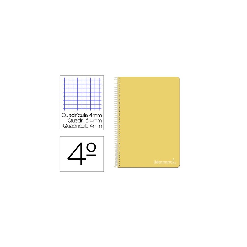 CUADERNO ESPIRAL LIDERPAPEL CUARTO WITTY TAPA DURA 80H 75GR CUADRO 4MM CON MARGEN COLOR AMARILLO