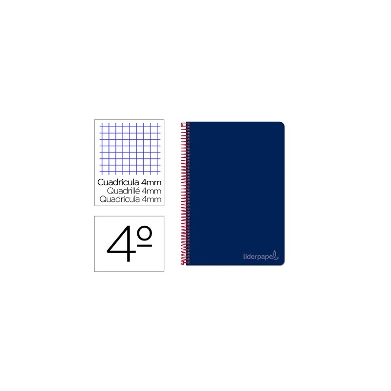 CUADERNO ESPIRAL LIDERPAPEL CUARTO WITTY TAPA DURA 80H 75GR CUADRO 4MM CON MARGEN COLOR AZUL MARINO