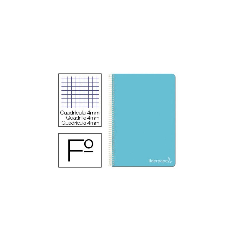 CUADERNO ESPIRAL LIDERPAPEL FOLIO WITTY TAPA DURA 80H 75GR CUADRO 4MM CON MARGEN COLOR CELESTE