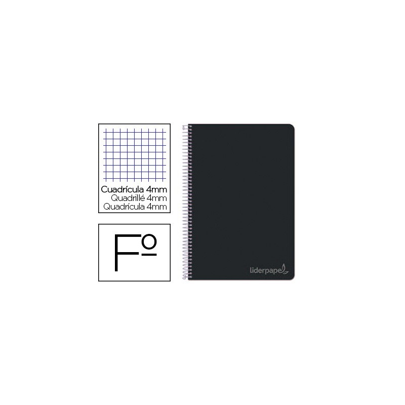 CUADERNO ESPIRAL LIDERPAPEL FOLIO WITTY TAPA DURA 80H 75GR CUADRO 4MM CON MARGEN COLOR NEGRO
