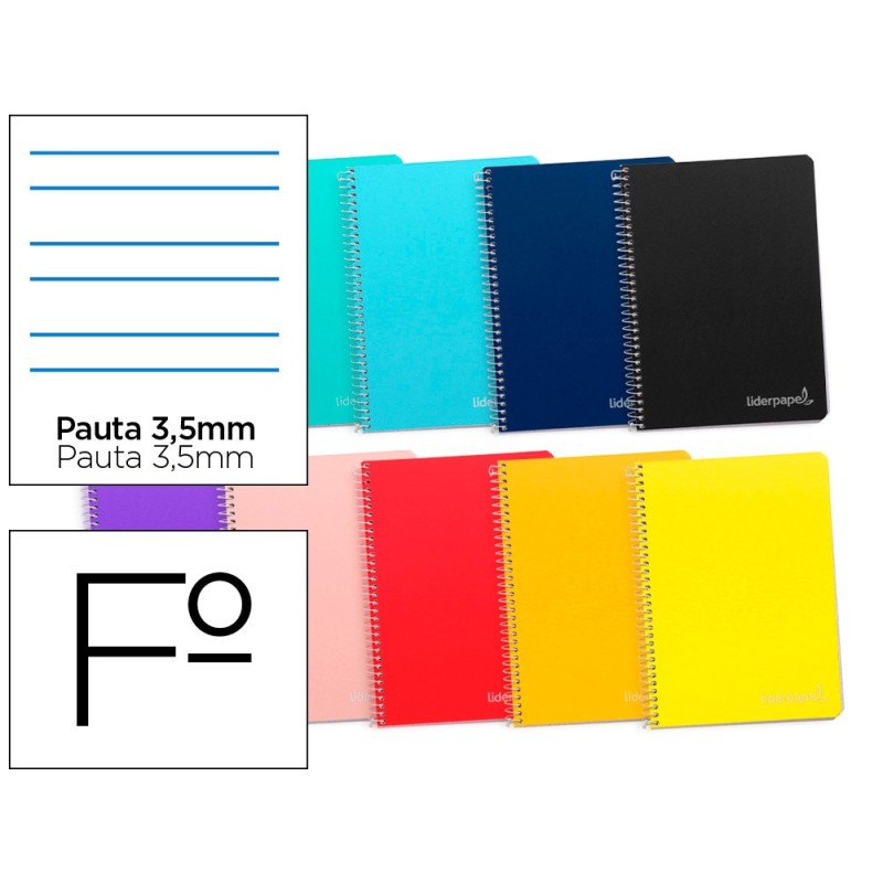 CUADERNO ESPIRAL LIDERPAPEL FOLIO WITTY TAPA DURA 80H 75GR PAUTA 3,5MM CON MARGEN COLORES SURTIDOS