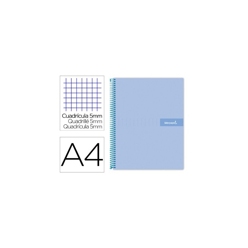 CUADERNO ESPIRAL LIDERPAPEL A4 MICRO CRAFTY TAPA FORRADA 120H 90 GR CUADRO 5 MM 5 BANDAS 4 COLORES CELESTE
