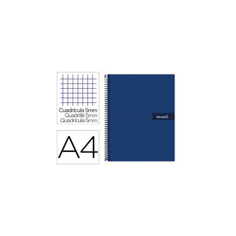 CUADERNO ESPIRAL LIDERPAPEL A4 MICRO CRAFTY TAPA FORRADA 120H 90 GR CUADRO 5 MM 5 BANDAS 4 COLORES COLOR AZUL