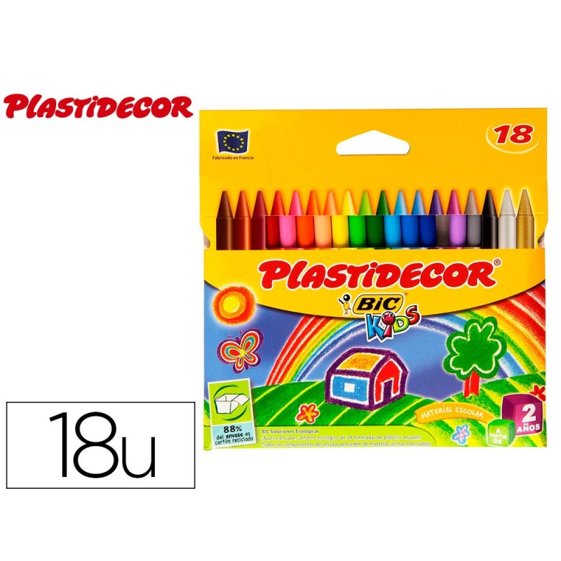 LAPICES CERA PLASTIDECOR CAJA DE 18 COLORES SURTIDOS