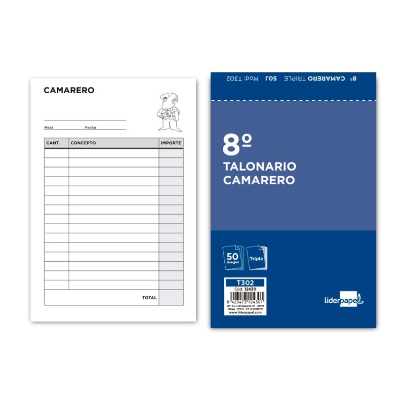 TALONARIO LIDERPAPEL CAMARERO 8¼ ORIGINAL Y 2 COPIAS T302