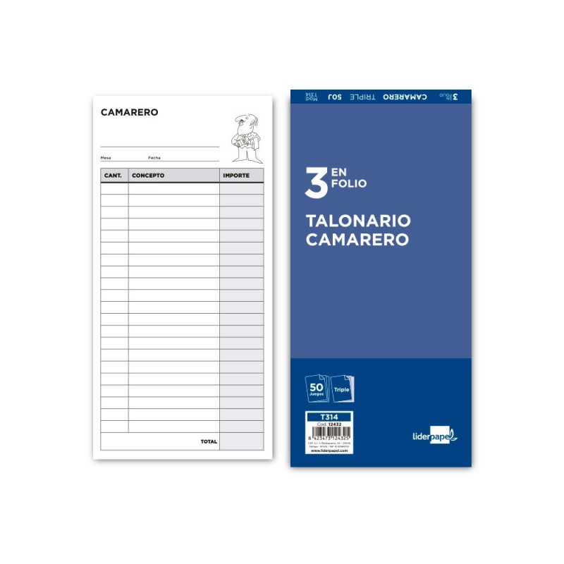 TALONARIO LIDERPAPEL CAMARERO 3/F¼ ORIGINAL Y 2 COPIAS T314