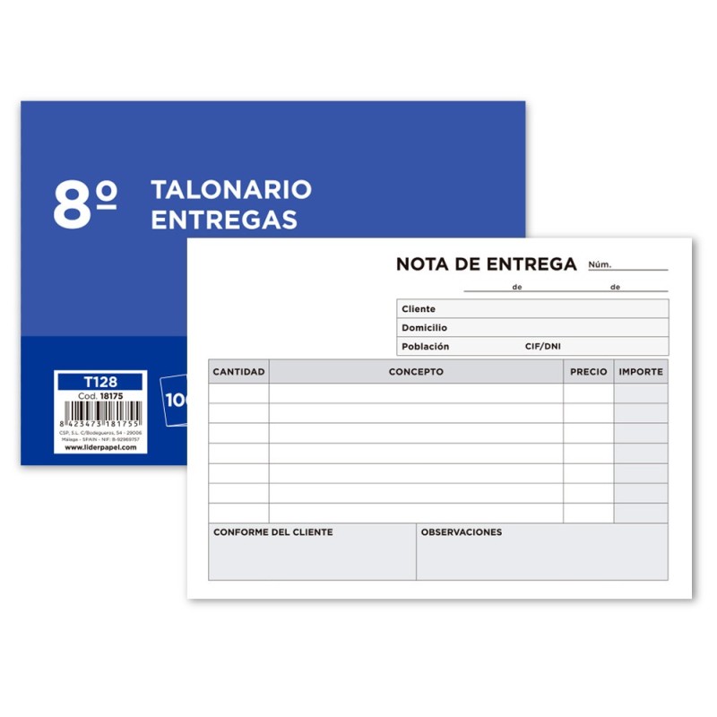 TALONARIO LIDERPAPEL ENTREGAS 8¼ ORIGINAL T128 APAISADO