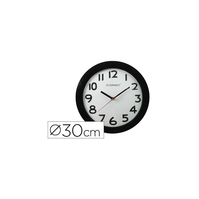 RELOJ Q-CONNECT DE PARED PLASTICO OFICINA REDONDO 30 CM MARCO NEGRO
