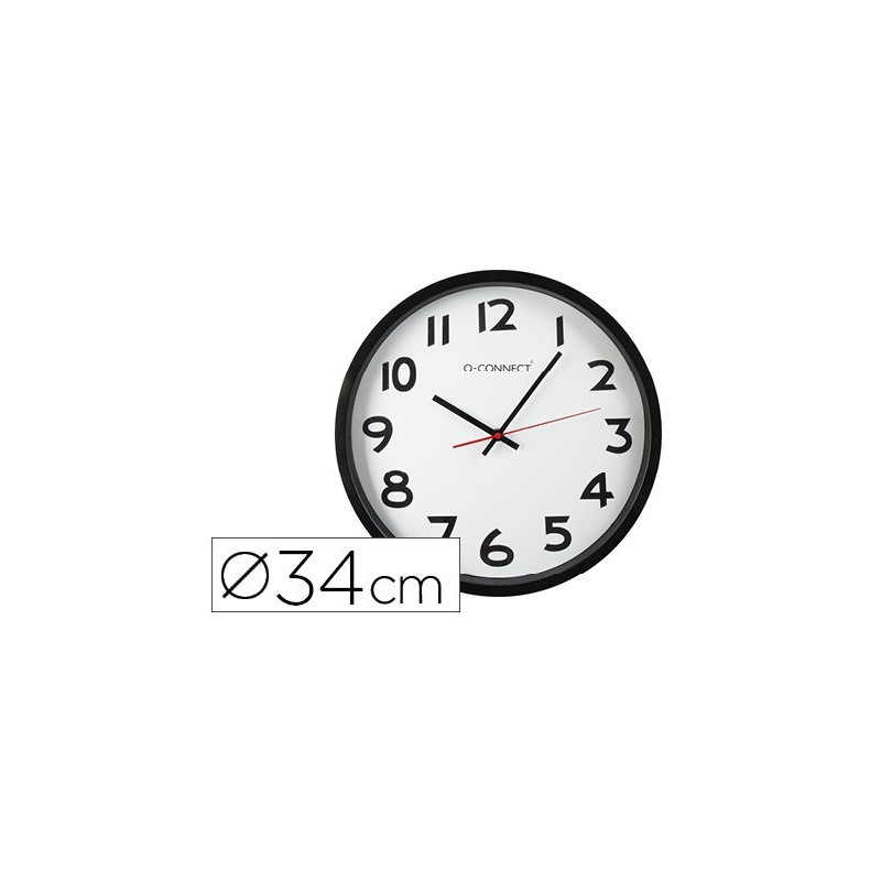 RELOJ Q-CONNECT DE PARED PLASTICO OFICINA REDONDO 34 CM MARCO NEGRO