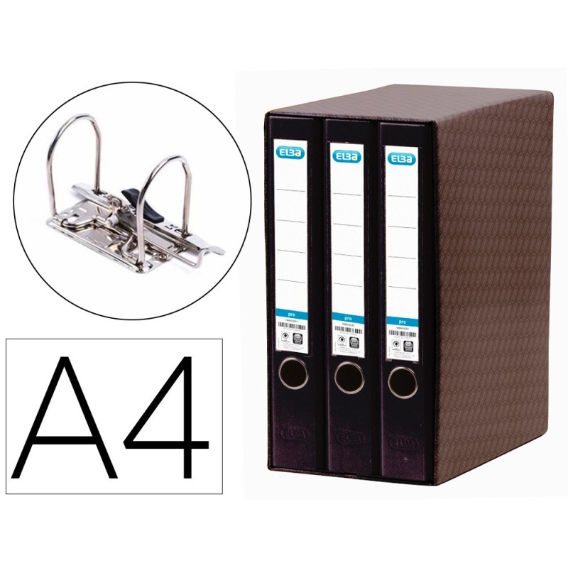 MODULO ELBA 3 ARCHIVADORES DE PALANCA DIN A4 2 ANILLAS NEGRO LOMO DE 50 MM