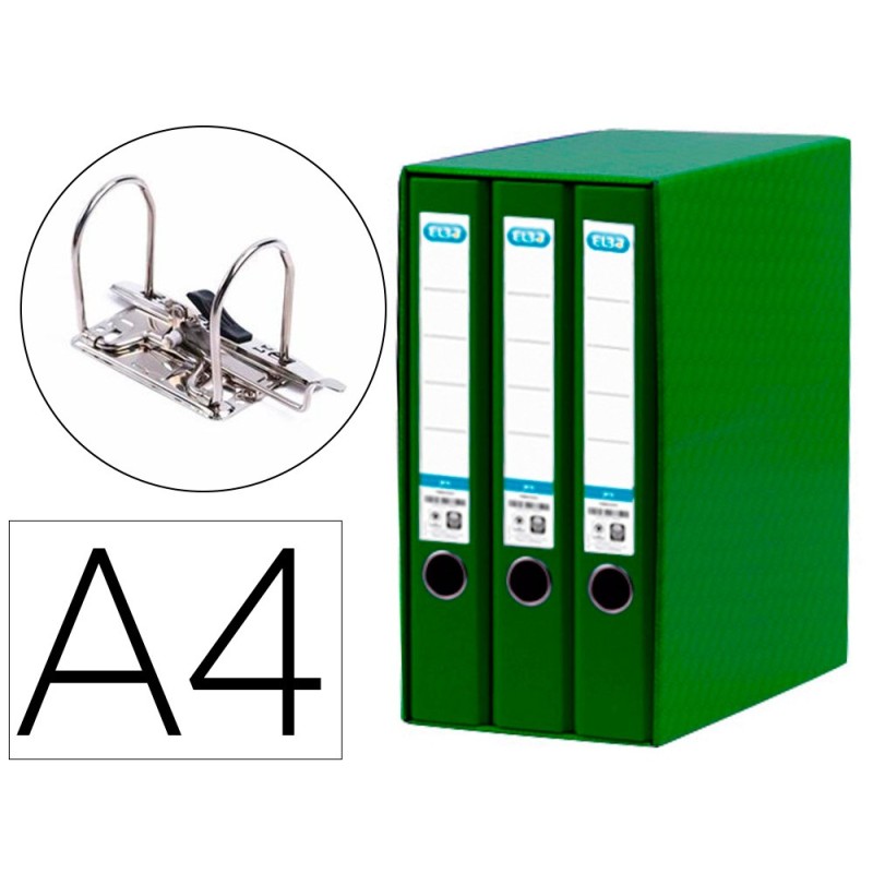 MODULO ELBA 3 ARCHIVADORES DE PALANCA DIN A4 2 ANILLAS VERDE LOMO DE 50 MM