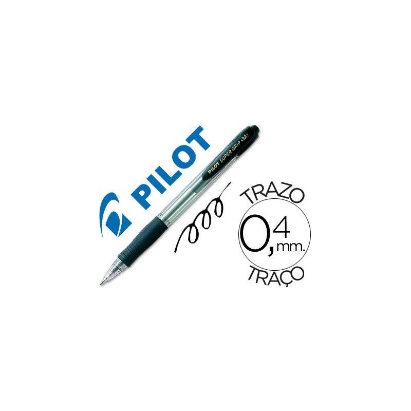 BOLIGRAFO PILOT SUPER GRIP NEGRO RETRACTIL SUJECION DE CAUCHO TINTA BASE DE ACEITE