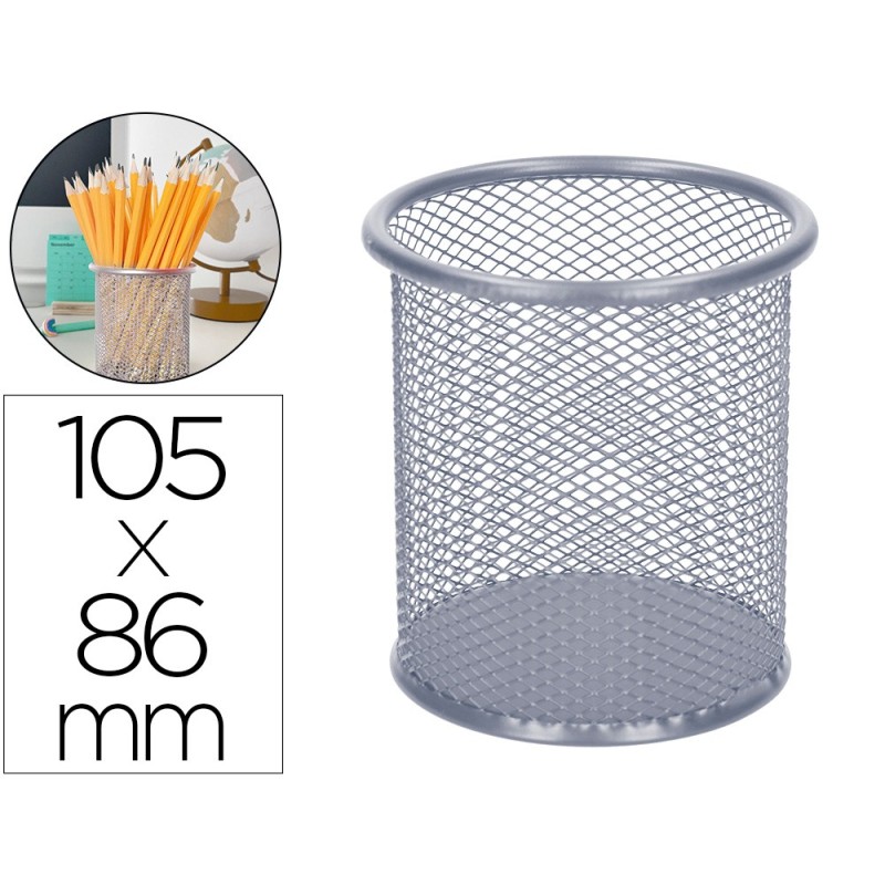 CUBILETE PORTALAPICES Q-CONNECT REJILLA METAL DIAMETRO 86 MM ALTURA 105 MM PLATA