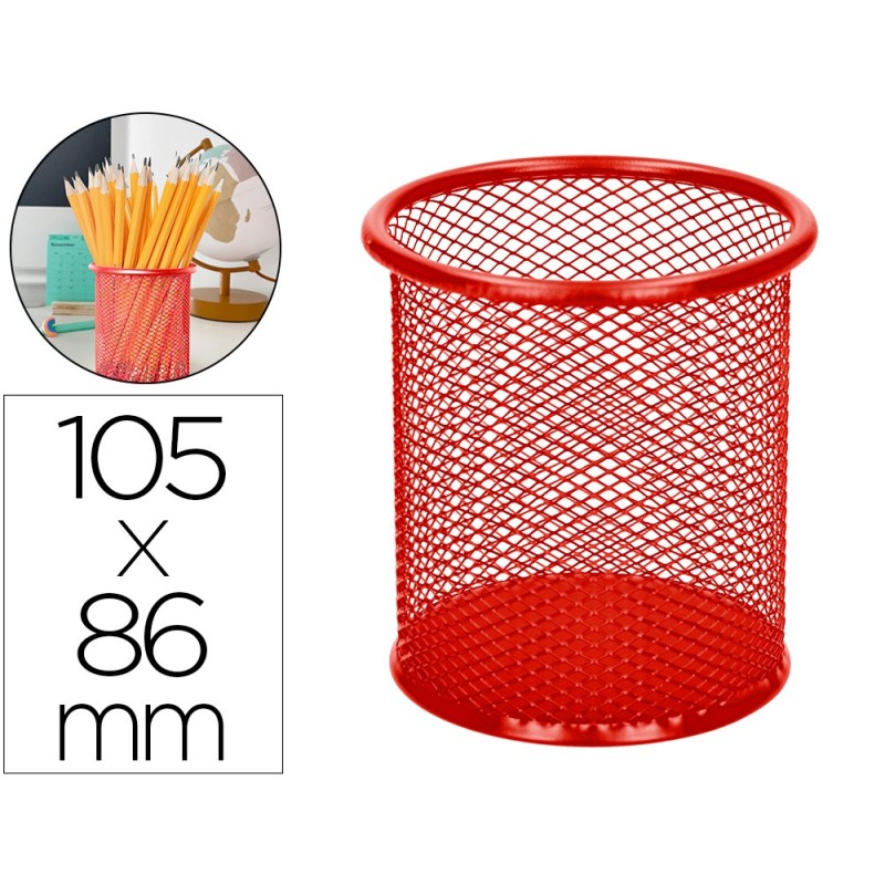 CUBILETE PORTALAPICES Q-CONNECT METAL REJILLA DIAMETRO 86 MM ALTURA 105 MM ROJO