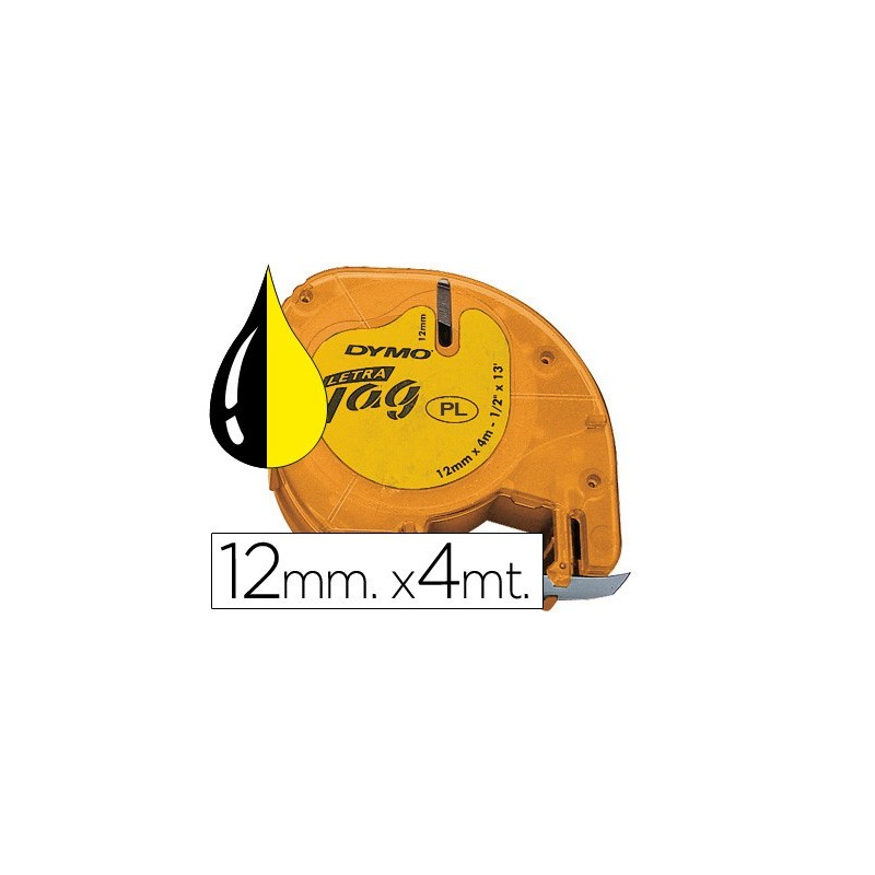 CINTA DYMO 12MMX4MT -NEGRO/HIPERAMARILLO PARA MAQUINA LETRATAG