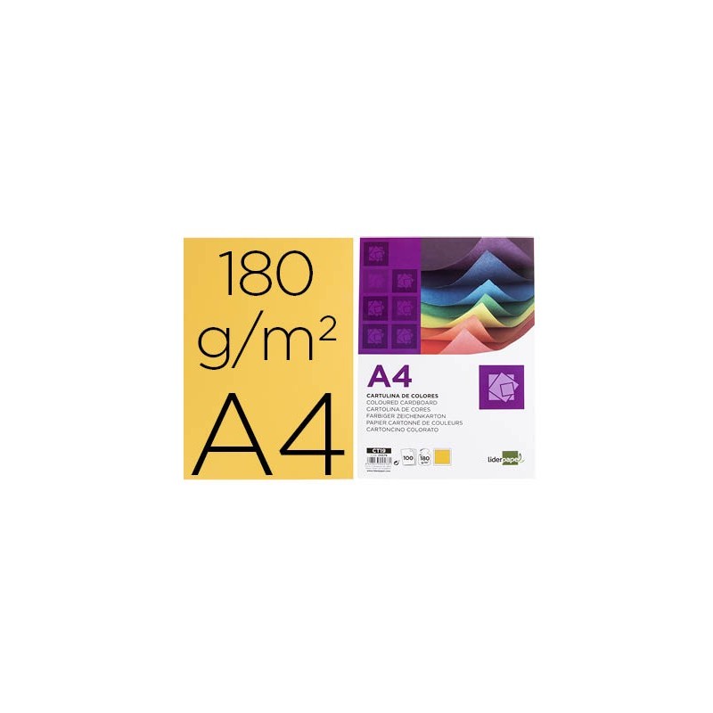 CARTULINA LIDERPAPEL A4 180G/M2 ORO PAQUETE DE 100 HOJAS
