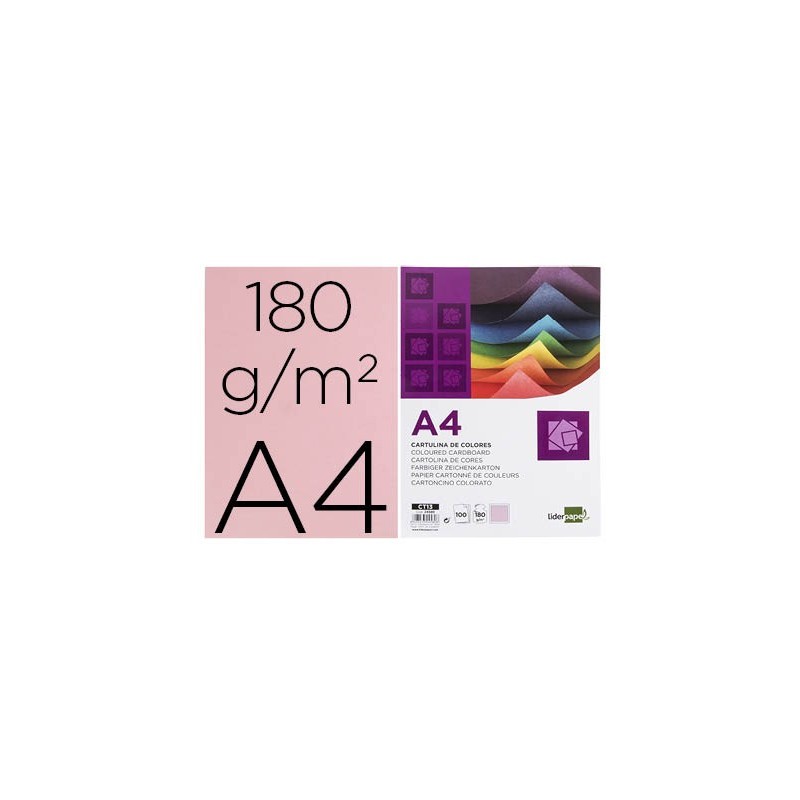 CARTULINA LIDERPAPEL A4 180G/M2 ROSA PAQUETE DE 100 HOJAS