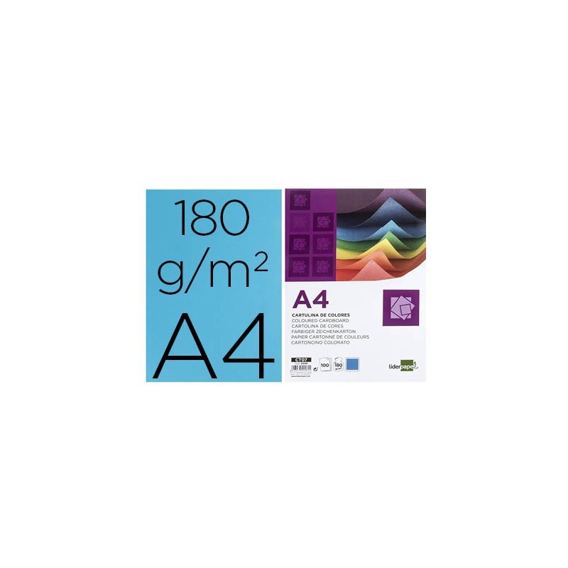 CARTULINA LIDERPAPEL A4 180G/M2 AZUL PAQUETE DE 100 HOJAS