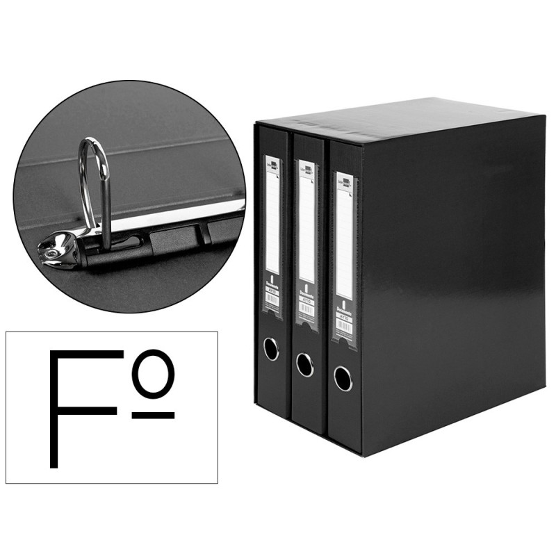 MODULO LIDERPAPEL 3 ARCHIVADORES FOLIO 2 ANILLAS MIXTAS 40MM NEGRO