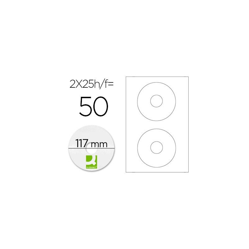 ETIQUETA ADHESIVA Q-CONNECT KF01579 -TAMAO CD-ROM -FOTOCOPIADORA -LASER -INK-JET-CAJA CON 25 H/50 ETIQUETAS