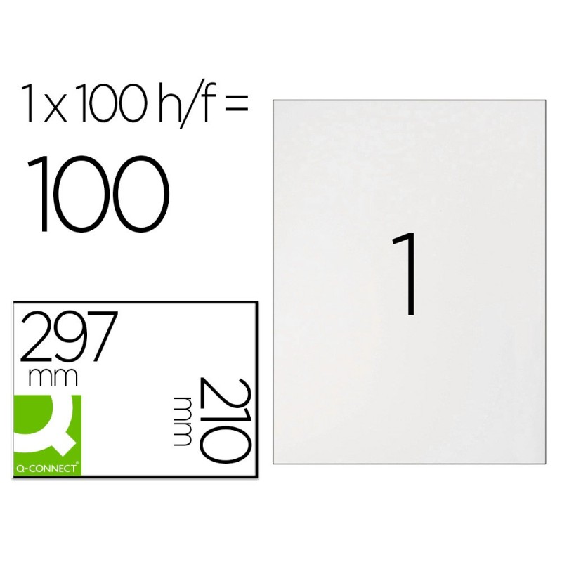 ETIQUETA ADHESIVA Q-CONNECT KF10664 TAMAO 210X297 MM FOTOCOPIADORA LASER INK-JET CAJA CON 100 HOJAS DIN A4