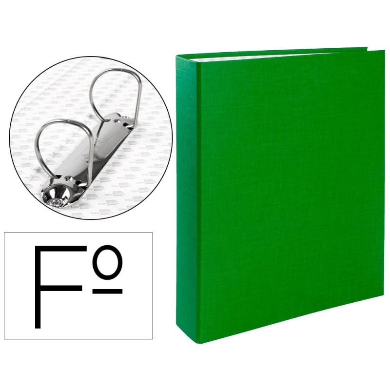 CARPETA DE 2 ANILLAS 40MM MIXTAS LIDERPAPEL FOLIO CARTON FORRADO PAPER COAT COMPRESOR PLASTICO VERDE