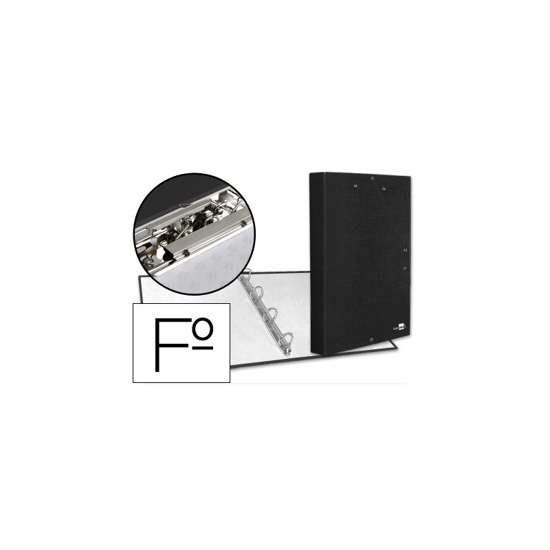 CARPETA DE 4 ANILLAS 25MM REDONDAS LIDERPAPEL FOLIO CARTON FORRADO PAPER COAT NEGRA CON MINICLIP Y SOLAPAS