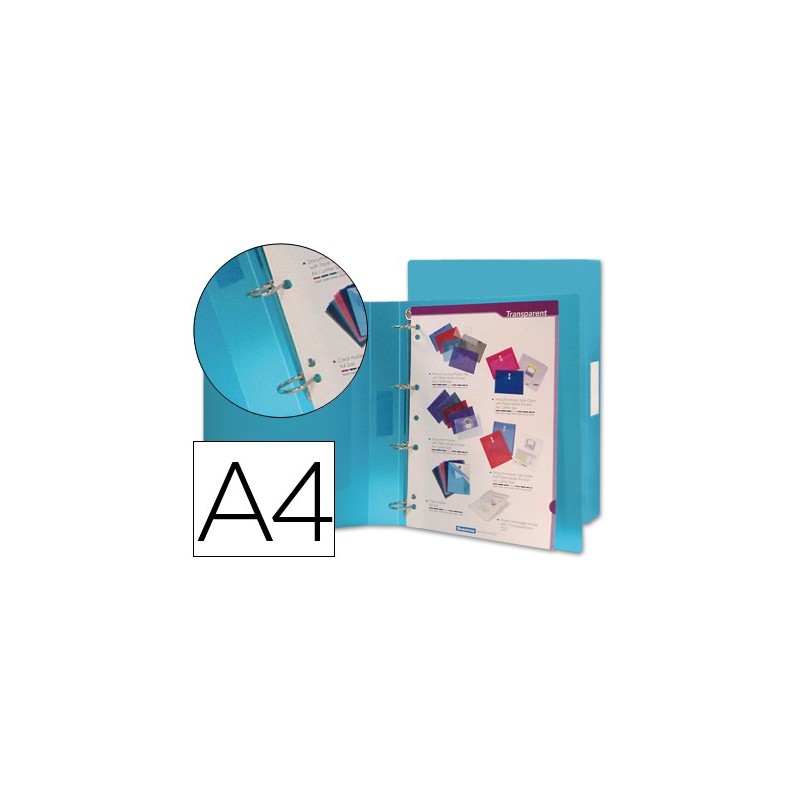CARPETA LIDERPAPEL 4 ANILLAS 25 MM MIXTAS 43432 POLIPROPILENO DIN A4 AZUL TRANSLUCIDO