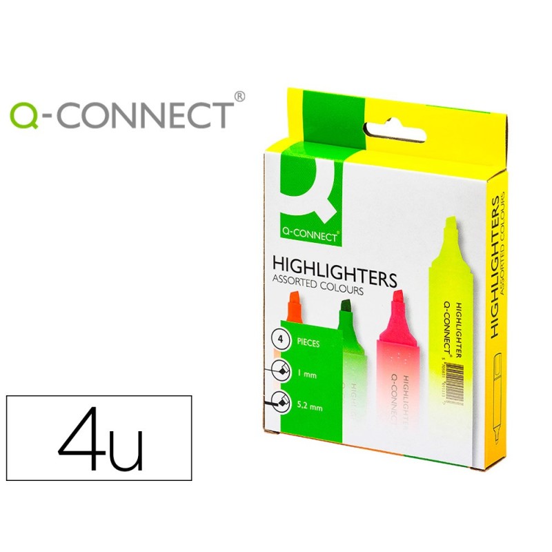 ROTULADOR Q-CONNECT FLUORESCENTE SURTIDO CAJA DE 4 UNIDADES COLORES SURTIDOS