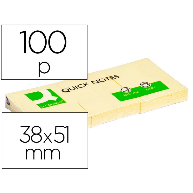 BLOC DE NOTAS ADHESIVAS QUITA Y PON Q-CONNECT 38X51 MM CON 100 HOJAS
