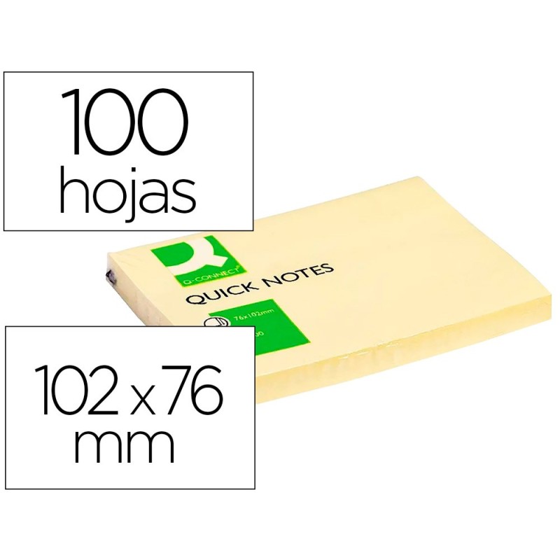 BLOC DE NOTAS ADHESIVAS QUITA Y PON Q-CONNECT 76X102 MM CON 100 HOJAS