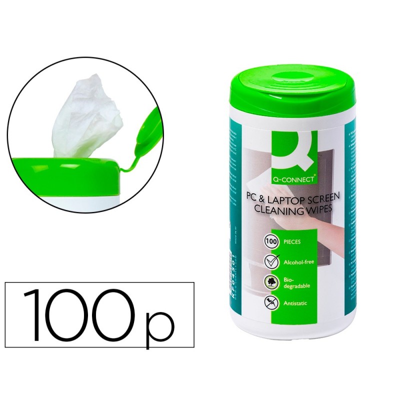 TOALLITAS Q-CONNECT LIMPIADORA DE PANTALLAS Y TECLADOS BOTE DE 100 UNIDADES